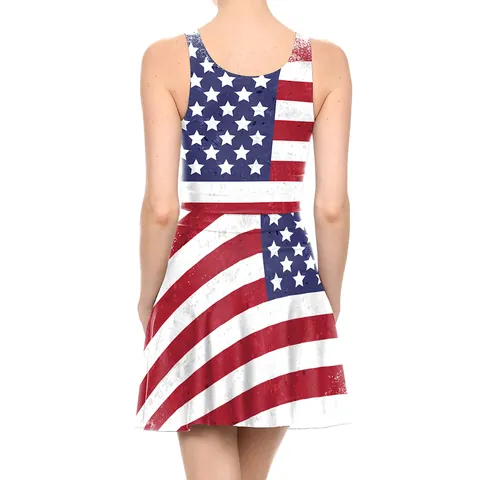 Women's Independence Day Sleeveless Dress American Flag Bald Eagle Print Distressed A-Line Skater Dress Patriotic Summer Fashion