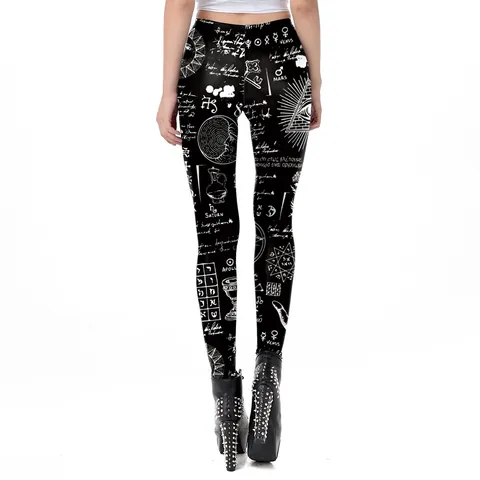 Damen Gothic 3D-Druck Leggings Hohe Taille Mystische Totenkopf Musik Muster Hochelastisch Schlank Tights Halloween Yoga Hose