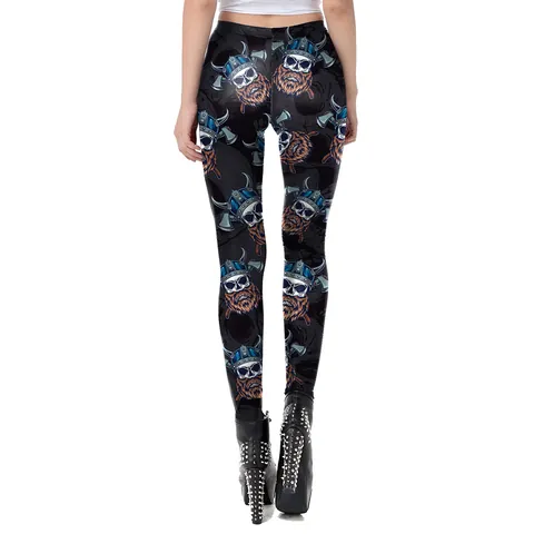 Dames 3D Digitale Print Leggings Hoge Taille Slim Fit Elastisch Viking Schedel Surreal Ogen Patroon Yoga Broek Streetwear