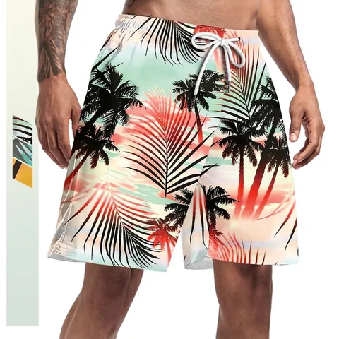 Pantaloncini da Mare da Uomo con Stampa Tropicale di Alberi di Cocco Asciugatura Rapida Casual per Vacanza Costume da Bagno con Coulisse Fascia Elastica Tasche