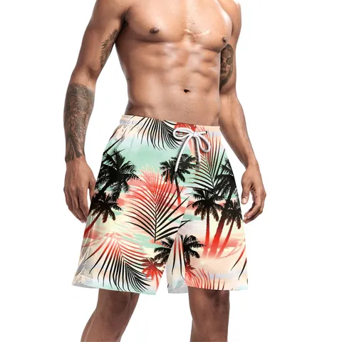 Pantaloncini da Mare da Uomo con Stampa Tropicale di Alberi di Cocco Asciugatura Rapida Casual per Vacanza Costume da Bagno con Coulisse Fascia Elastica Tasche