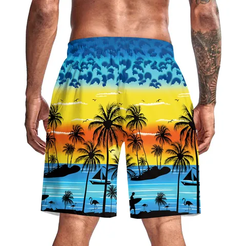 Herren Tropisch Strandshorts 3D Digitaldruck Schnelltrocknend Badehose Mit Kordelzug Elastischer Bund Sommer Urlaub Shorts
