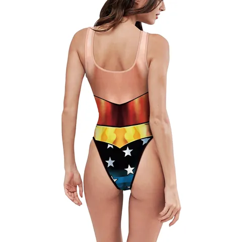 Damen Sexy Hoher Beinausschnitt Einteiliger Badeanzug 3D Digitaldruck Monokini Ärmellos Rückenfrei Badeanzug Für Strandparty Halloween Cosplay Bademode