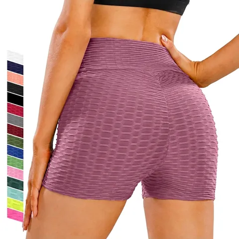 Damen Hohe Taille Gesäßstraffung Yoga-Shorts Waben Bubble-Struktur Tummy Control Fitnessstudio Workout Laufen Shorts