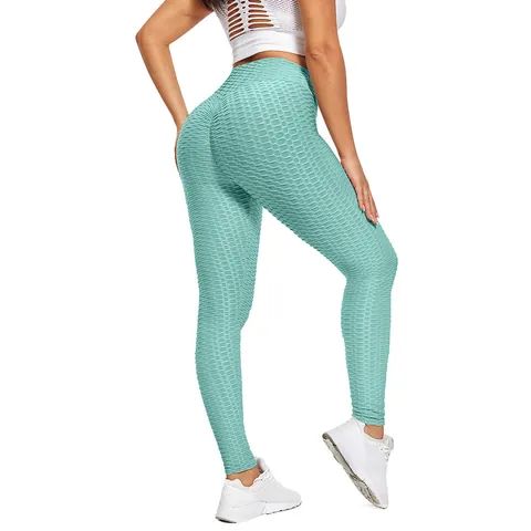 Women High Waist Honeycomb Jacquard Yoga Leggings Butt Lifting Tummy Control Activewear Fitness Tights Bottom Sportswear