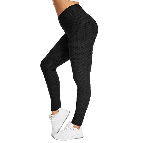 Women High Waist Honeycomb Jacquard Yoga Leggings Butt Lifting Tummy Control Activewear Fitness Tights Bottom Sportswear