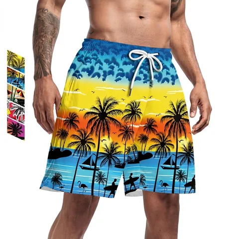 Herren Tropisch Strandshorts 3D Digitaldruck Schnelltrocknend Badehose Mit Kordelzug Elastischer Bund Sommer Urlaub Shorts