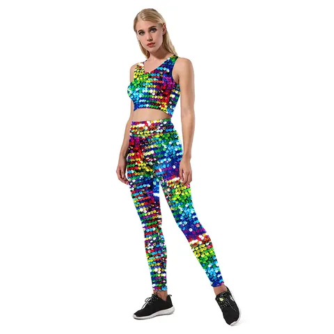 Women Mermaid Fish Scale Print Leggings High Waist Slim Fit Rainbow Pattern Stretchy Sports Pants Skinny Trousers Casual Bottom