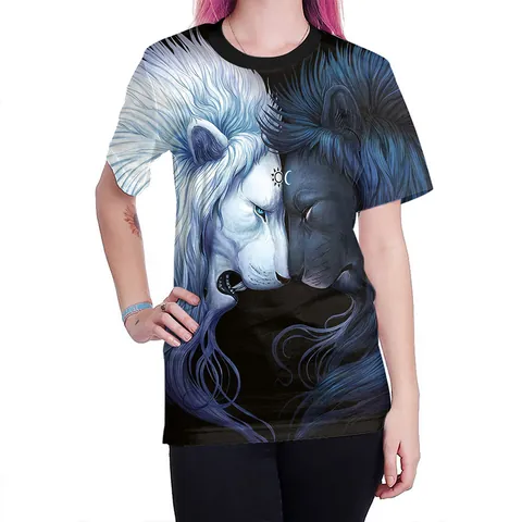 Men's Graphic 3D Digital Lion Wolf Print T-Shirt Polyester Spandex Casual Short Sleeve Round Neck Streetwear Top