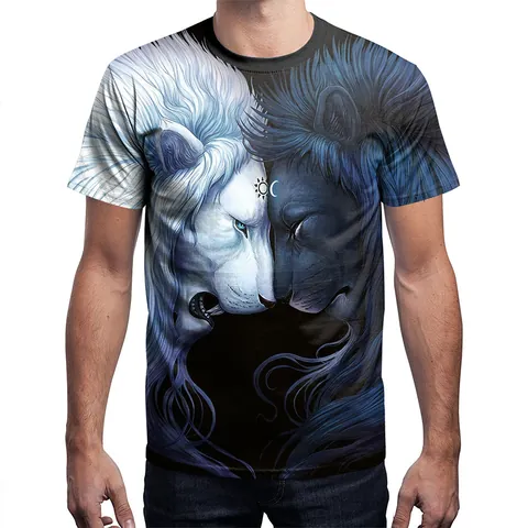 Men's Graphic 3D Digital Lion Wolf Print T-Shirt Polyester Spandex Casual Short Sleeve Round Neck Streetwear Top