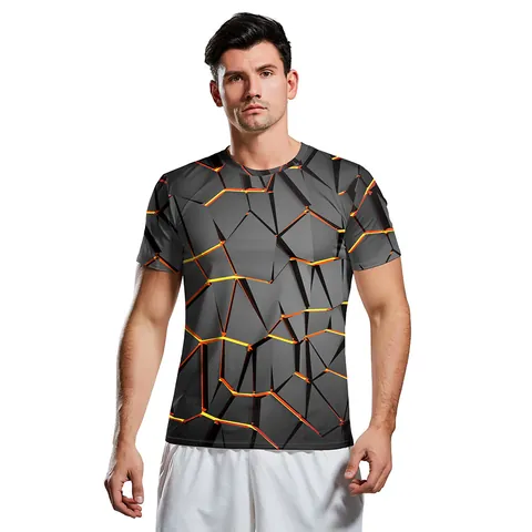 Herren 3D Digitaldruck Grafik T-Shirt Casual Rundhalsausschnitt Kurzarm Lava Muster Polyester Elasthan Streetwear Top