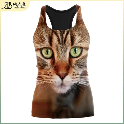 Canotta da Donna con Stampa Realistica Viso di Gatto Dorso a Vogatore Vestibilità Aderente Senza Maniche Gilet per Halloween