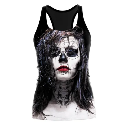 Damen 3D Digitaldruck Racerback Tank Top Slim Fit Sport Yoga Weste Halloween Gothic Ärmelloses Strand Top Performance Weste