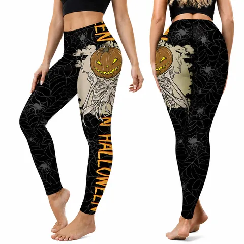 Leggings di Halloween da Donna a Vita Alta Elastici con Stampa a Ragnatela e Zucca Pantaloni da Yoga Gotici per Feste