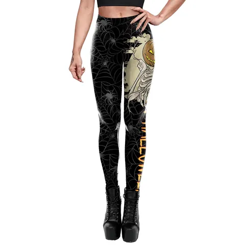 Leggings di Halloween da Donna a Vita Alta Elastici con Stampa a Ragnatela e Zucca Pantaloni da Yoga Gotici per Feste