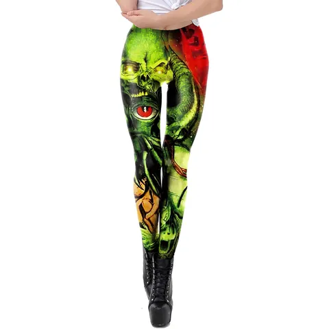 Dames Halloween Schedel Grafische Print Leggings Hoge Taille Rekbare Slim Tights Streetwear Party Kostuum Broek