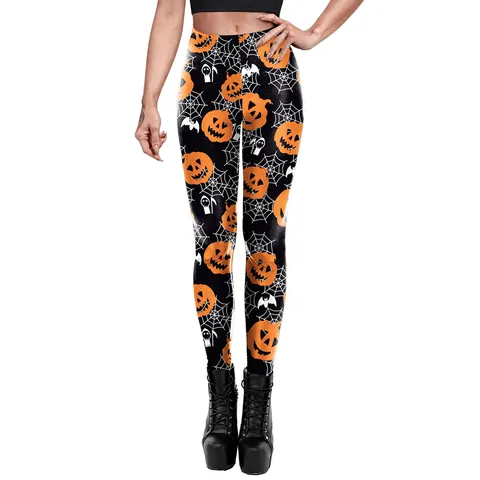 Women's Halloween Pumpkin Spider Web Print Leggings High Waist Stretchy Yoga Pants Fitness Tights Slimming Holiday Bottoms