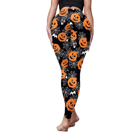 Women's Halloween Pumpkin Spider Web Print Leggings High Waist Stretchy Yoga Pants Fitness Tights Slimming Holiday Bottoms