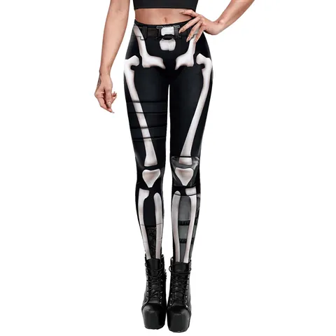 Women Halloween Skeleton Pumpkin Print Leggings High Waist Elastic Gothic Yoga Pants For Party Fitness Sport Trousers