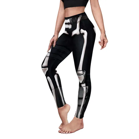 Women Halloween Skeleton Pumpkin Print Leggings High Waist Elastic Gothic Yoga Pants For Party Fitness Sport Trousers