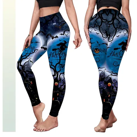 Leggings Femme Halloween Chauve-Souris Impression 3D Polyester Élasthanne Taille Haute Pantalon de Yoga Remonte-Fesses