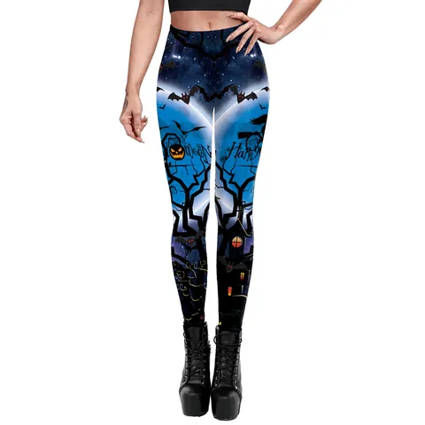Leggings Femme Halloween Chauve-Souris Impression 3D Polyester Élasthanne Taille Haute Pantalon de Yoga Remonte-Fesses