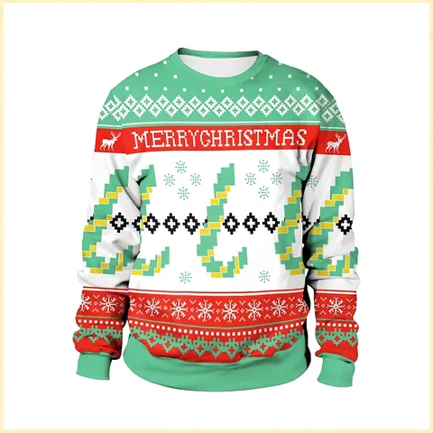 Unisex Kerst Sweatshirt met Ronde Hals Rendier Sneeuwvlok Digitale Print Lange Mouw Losse Pullover Feest Tops
