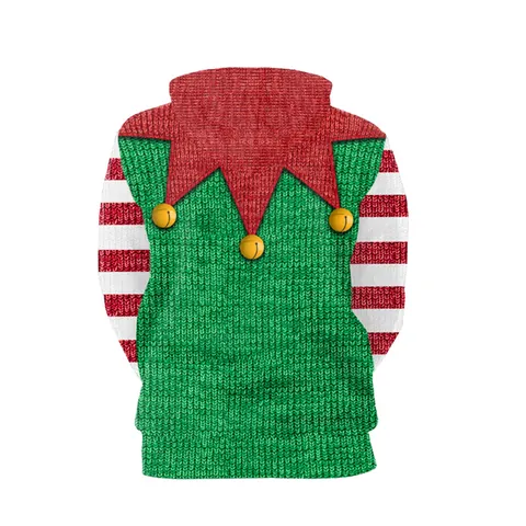 Women Christmas Elf 3D Digital Print Hoodie Long Sleeve Hooded Sweatshirt Loose Fit Holiday Party Pullover Top