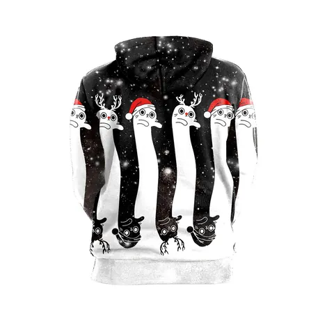 Damen Weihnachten Kapuzenpullover Lustig Lange Hals Katze Rentier Sternenhimmel Druck 3D Digital Grafik Hoodie Casual Top