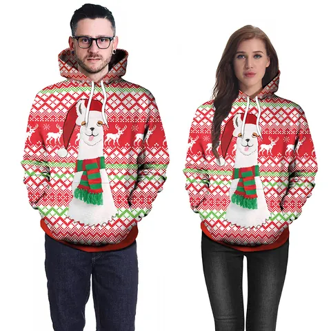 Dames Heren Kerst Hoodie Alpaca 3D Digitale Print Lange Mouw Pullover Sweatshirt Feestelijke Winter Casual Top met Capuchon