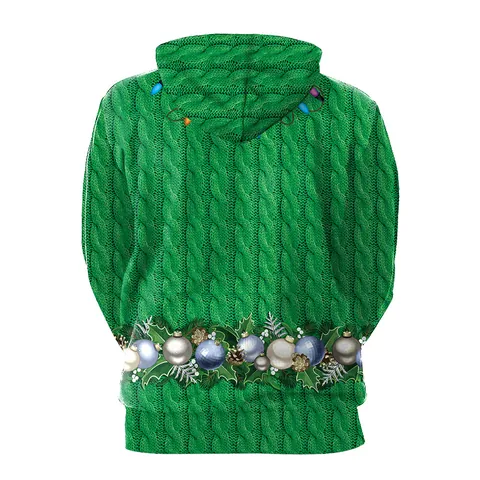 Sweat à Capuche de Noël pour Femmes Impression Numérique 3D Vert Texture Tricot Torsadé Sweatshirt avec Cordon de Serrage