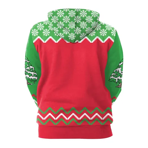 Women's Christmas Hoodie Long Sleeve Loose Pullover With Santa Claus Merry Xmas Print Red Green Holiday Sweatshirt Top
