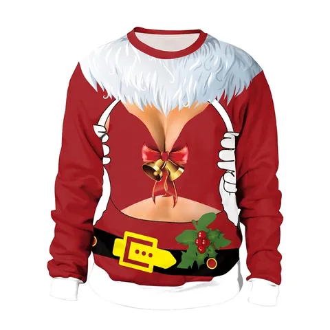 Grappig 3D Geprint Kerst Sweatshirt Lange Mouw Ronde Hals Ugly Santa Kostuum Pullover Feest Top Voor Dames Heren