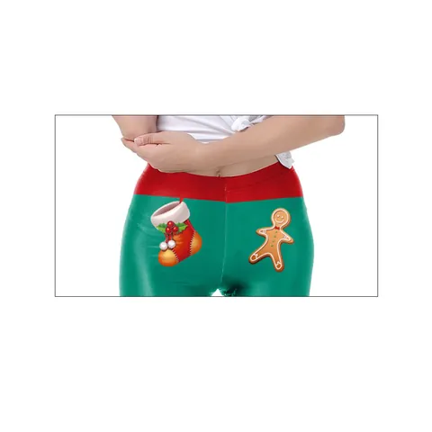 Leggings Estampados de Navidad para Mujer Cintura Alta Elásticos Pantalones Adelgazantes Festivos con Patrón de Hombre de Jengibre Calcetines Yoga Tights