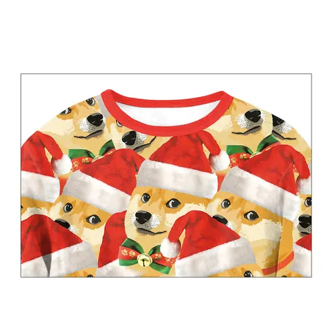 Women Christmas Shiba Inu Print Sweatshirt Round Neck Loose Long Sleeve Festive Top 95% Polyester 5% Spandex Casual Apparel
