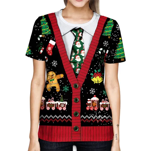 Heren Casual Kerstprint T-Shirt Loose Fit Korte Mouw Ronde Hals Feestelijke Ugly Sweater Stijl Digitale Print Spandex Top