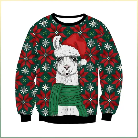 Damen Casual Weihnachten Alpaka Print Rundhals Langarm Sweatshirt Festlich Schneeflocke Muster Polyester Spandex Mischung Top