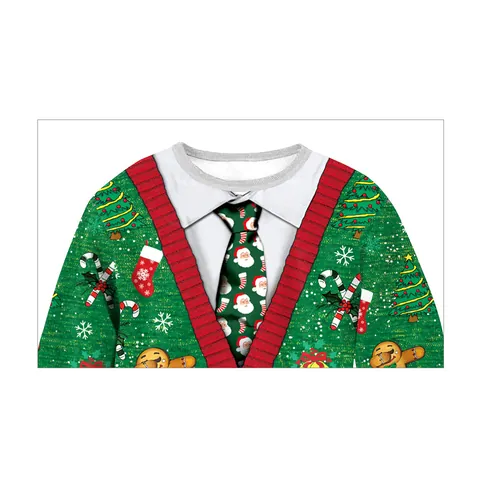 Damen Casual Ugly Christmas Sweater Sweatshirt 3D Digitaldruck Fake Krawatte Lebkuchenmann Festliches Feiertags Langarm Top