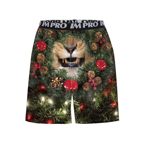 Men's Christmas Boxer Briefs 3D Digital Print Underwear Funny Dog Lion Reindeer Pattern Polyester Spandex Mid Rise Festive Trunks