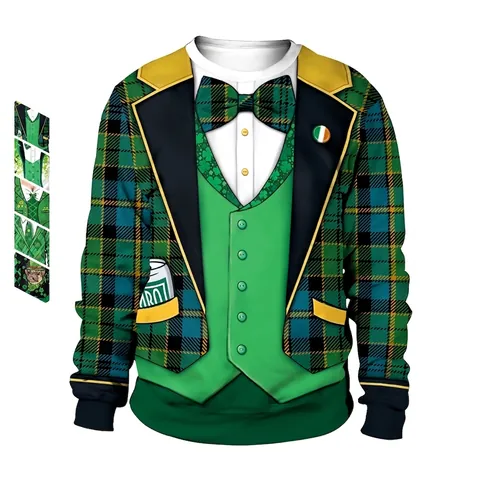 Dames Sint Patrick's Dag 3D Geprint Sweatshirt Grappig Klaver Pak Patroon Pullover Casual Ronde Hals Lange Mouw Feest Top