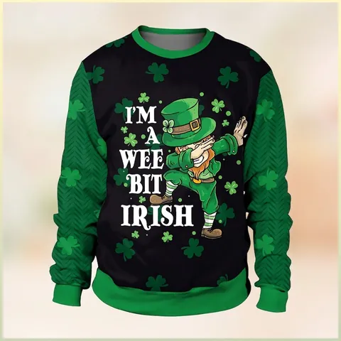 Sweatshirt Femme Saint-Patrick Impression 3D Drôle Trèfle Leprechaun Pullover Manches Longues Col Rond Top de Fête