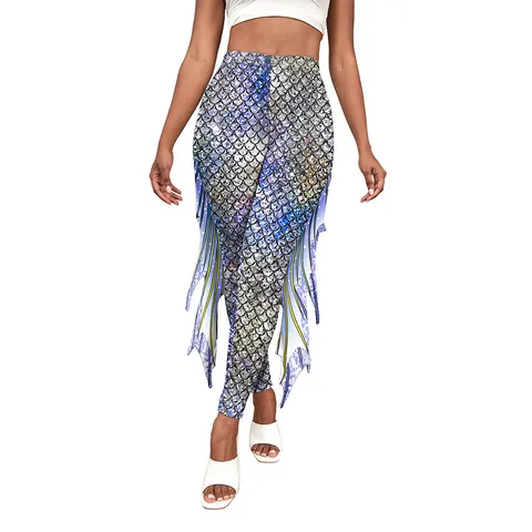Women's Mermaid Scale Print Leggings High Waist Slimming 3D Fin Decoration Digital Printed Gradient Party Yoga Pants Halloween Costume