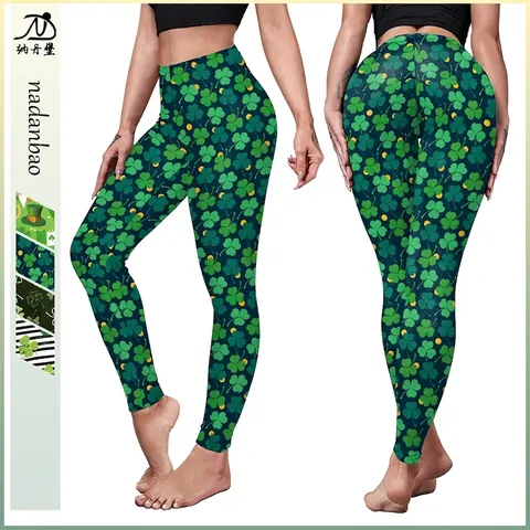Dames St. Patrick's Day Klavertje Afdruk Yoga Broek Hoge Taille Groene Klaver Leggings Voor Feest Sportieve Lange Tights