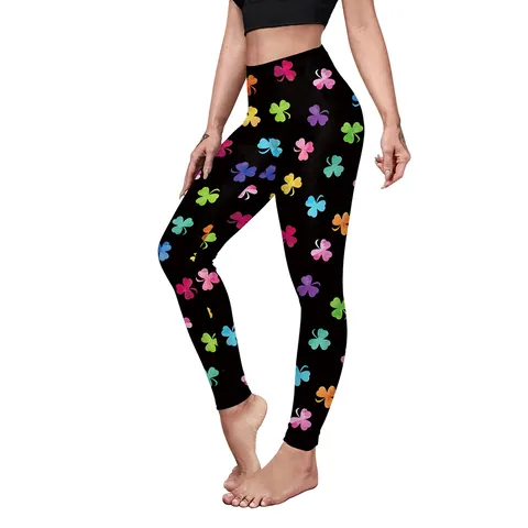 Women's St. Patrick's Day High Waisted Leggings Shamrock Print Yoga Pants Green Festival Costume Tummy Control Sport Tights