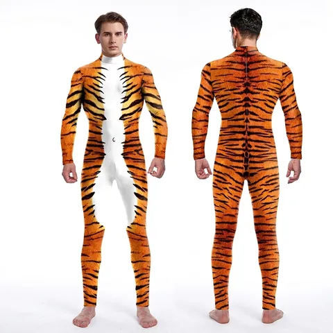Realistischer Tiger Druck Jumpsuit 3D Digitaldruck Elasthan Bodysuit Für Erwachsene Cosplay Halloween Bühne Performance Kostüm