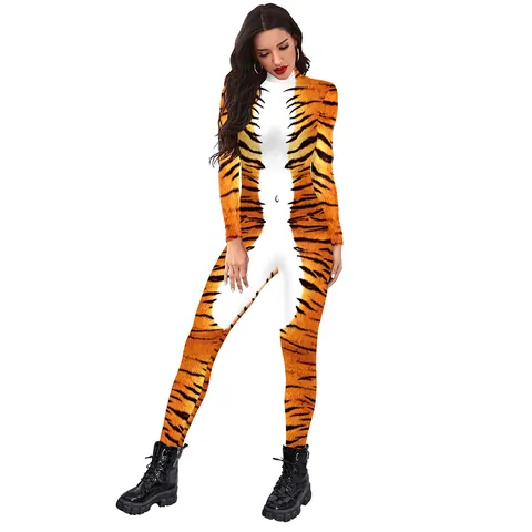 Realistischer Tiger Druck Jumpsuit 3D Digitaldruck Elasthan Bodysuit Für Erwachsene Cosplay Halloween Bühne Performance Kostüm