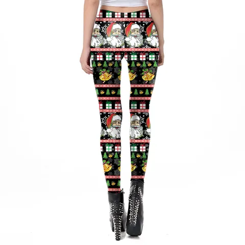 Women Christmas Print Leggings High Waist Elastic Festive Yoga Pants Slim Fit Santa Snowflake Pattern Holiday Skinny Trousers