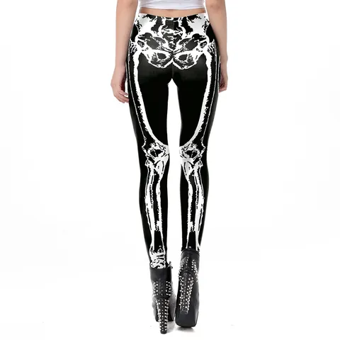 Leggings da Donna con Stampa Scheletro di Halloween Gotico Punk Vita Alta Vestibilità Aderente Pantaloni da Yoga Elastici Streetwear Nero Bianco