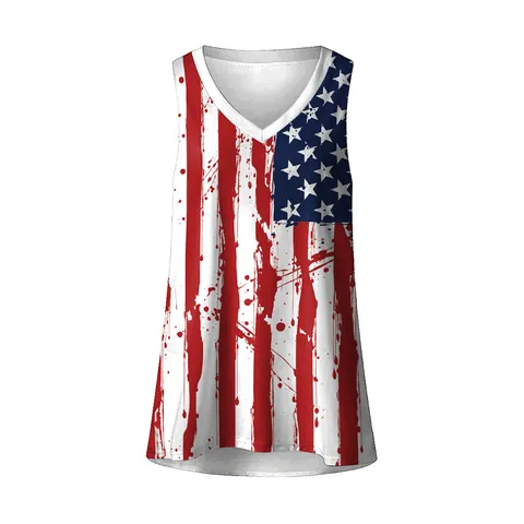 Damen Übergröße V Ausschnitt Tank Top Ärmellos Amerikanische Flagge Druck Distressed Splatter Patriotische Casual Sommer Weste