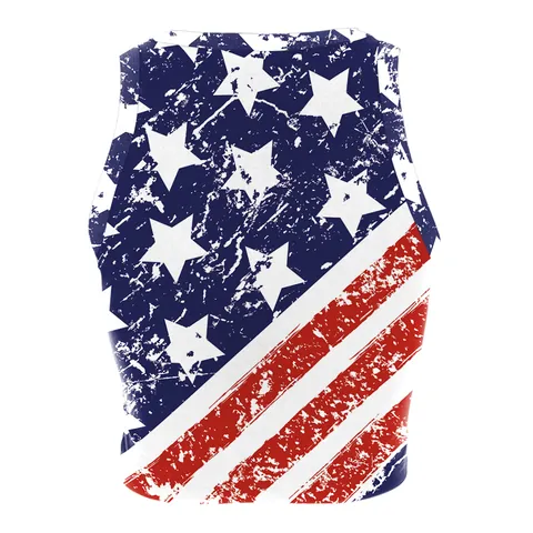 Women Independence Day American Flag Print Sleeveless Round Neck Crop Top Slim Fit Distressed Stars And Stripes Tank Top